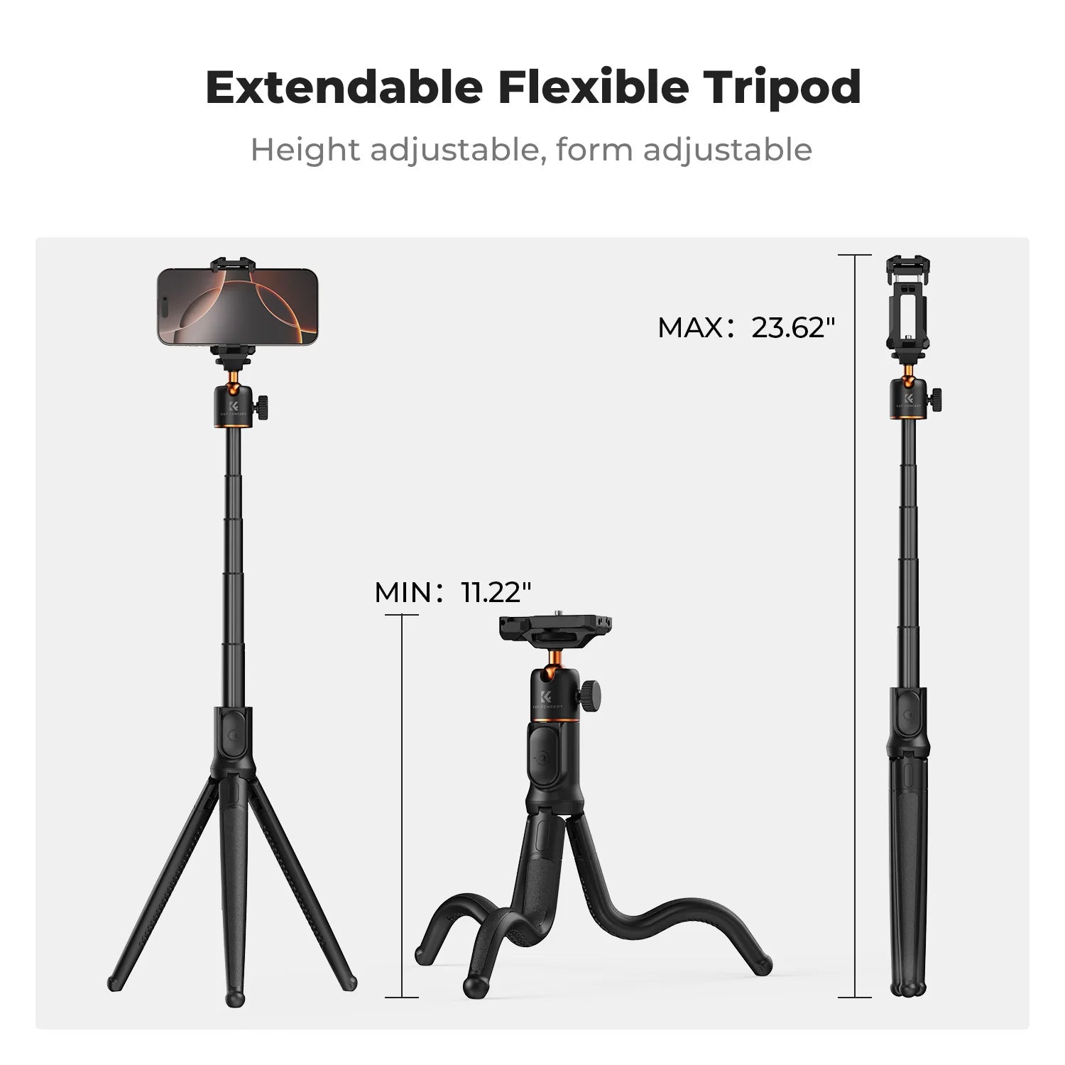 K&F Concept Extendable Flexible Camera Tripod with Bluetooth Remote Control