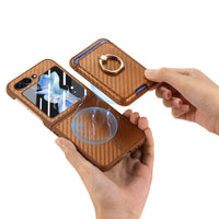 2-in-1 Ring Holder Magnetic Carbon Fiber Wallet Case with Card Slot for Samsung Galaxy Z Flip 6