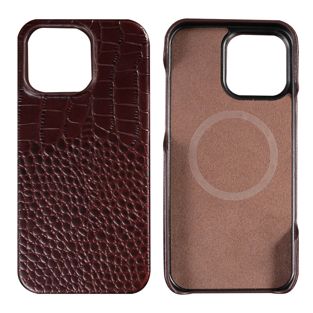 Natural Cowhide Leather MagSafe Case for iPhone 16 Series