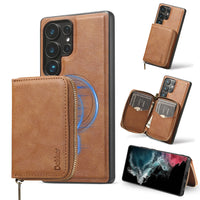 Magnetic Detachable Wallet Case for Samsung Galaxy S25 Series with Zipper and Card Slot