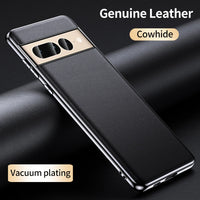 Luxury Genuine Cowhide Leather Plating Shockproof Full Protection Phone Case for Google Pixel 8 Series