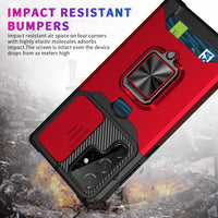 Card Slot Metal Ring Holder Sliding Window TPU Plastic Back Case for Samsung Galaxy S24 Series