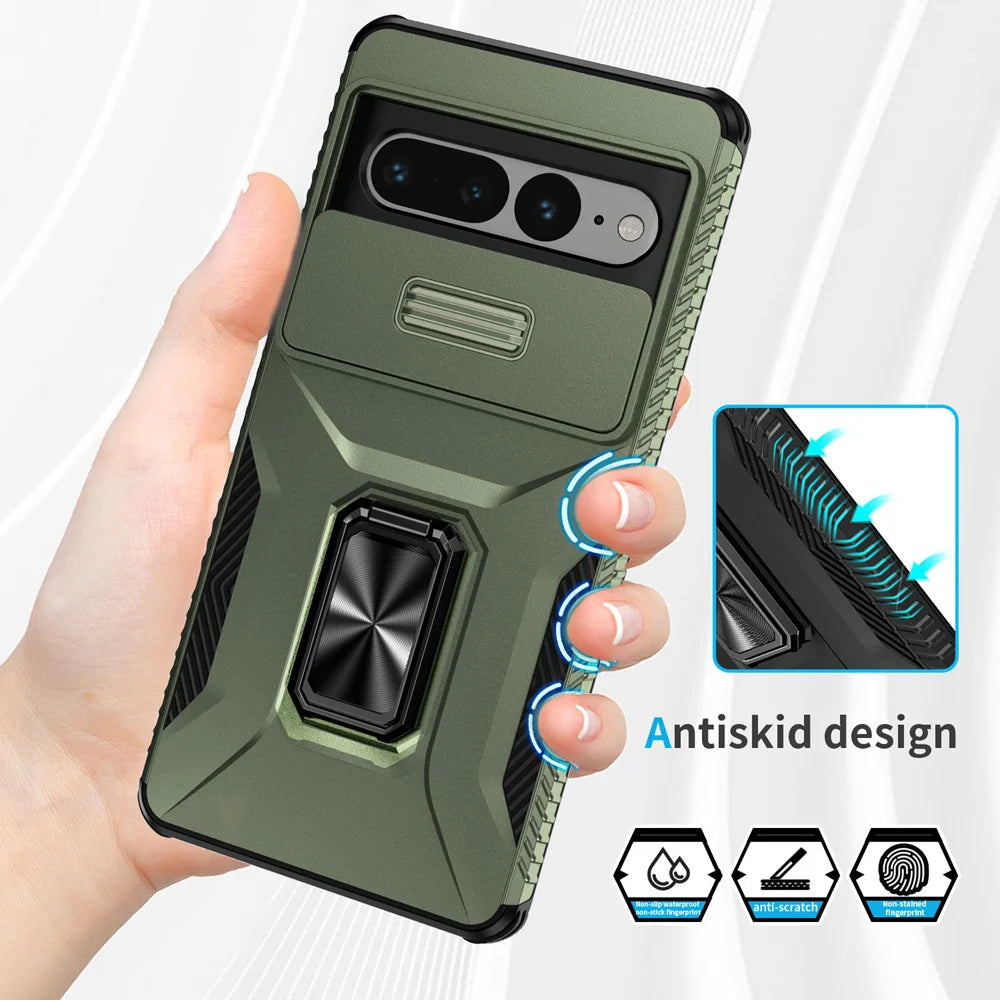 Ultimate Shockproof Slide Camera Protection Phone Case with Ring Stand for Google Pixel 9 Series