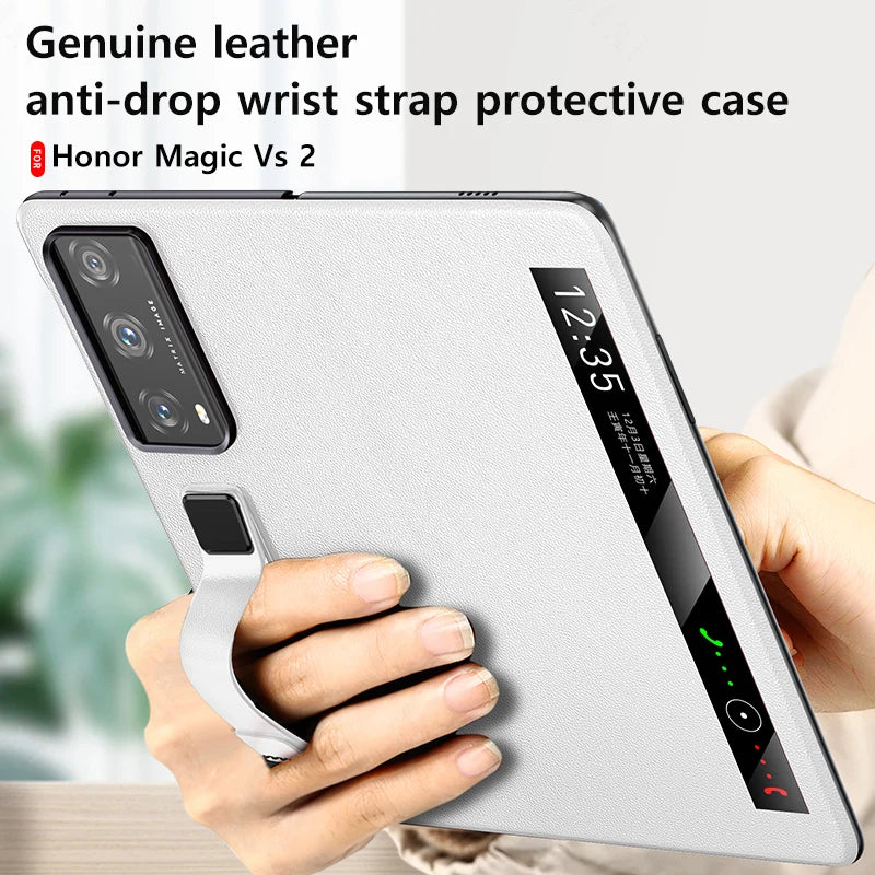 Cowhide Leather Magnetic Flip Case for Honor Magic V2