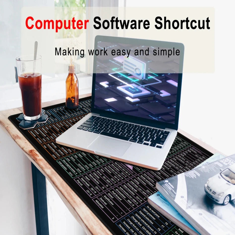 Large Extended Office Shortcuts Mouse Pad – Essential Cheat Sheet for Productivity