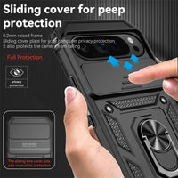 Magnetic Armor Shockproof Case with Ring Holder and Slide Lens Protector for Google Pixel 9 Series