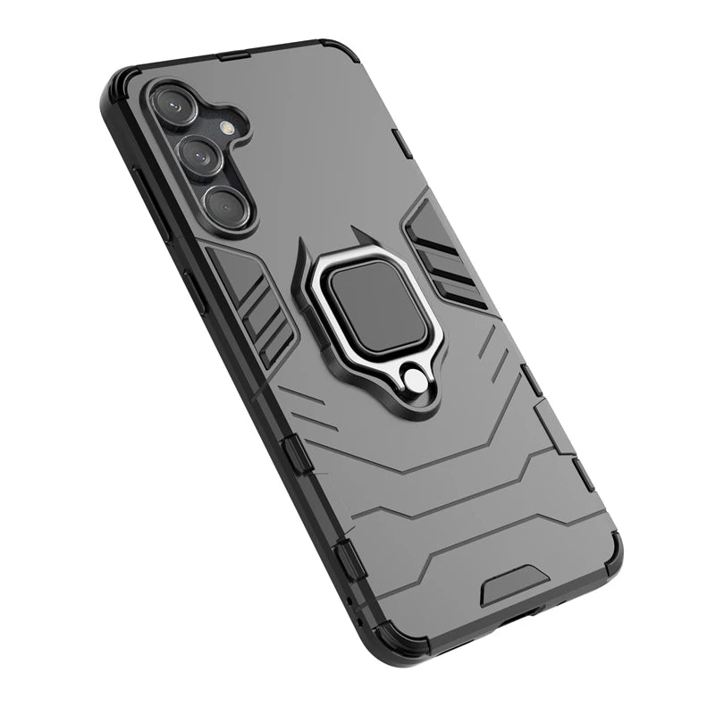 Armor Silicone PC Finger Ring Stand Shockproof Phone Protector Case for Samsung Galaxy M55