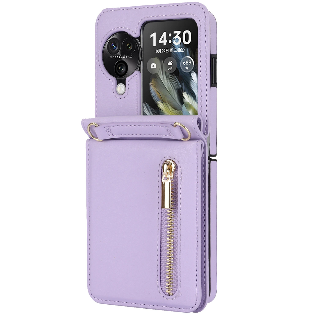 Crossbody Zipper Leather Case with Card Slot for OPPO Find N3 Flip