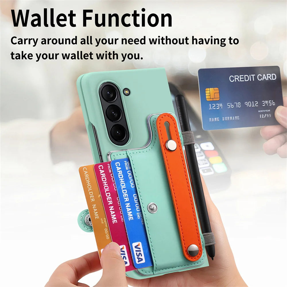 Versatile Card Slot Wallet Case with Wrist Strap for Samsung Galaxy Z Fold 5