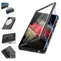 360° Full Metal Magnetic Snap Lock Case for Samsung Galaxy S24 with Front Tempered Glass