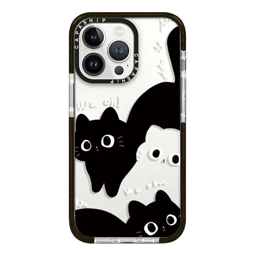 Fashion Cartoon Black Cat Soft TPU Shockproof Case for iPhone 16 Series