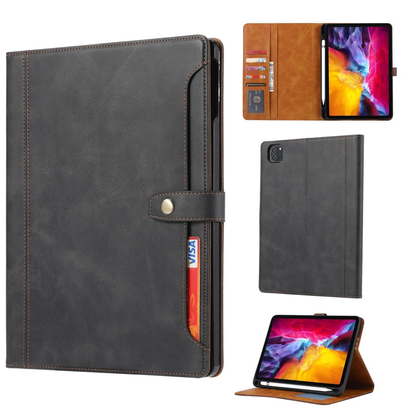 Luxury Business Flip Leather Book Case with Card Slot Stand for iPad Pro (2024)