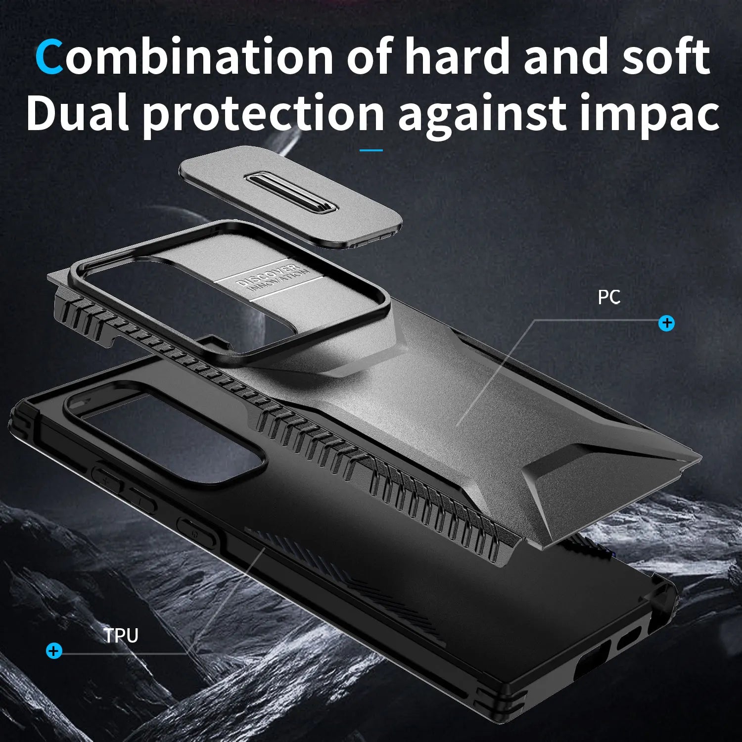 Rugged Armor Shockproof Slide Push Window TPU Frame Hard Plastic Back Case for Samsung Galaxy S23 Seriess