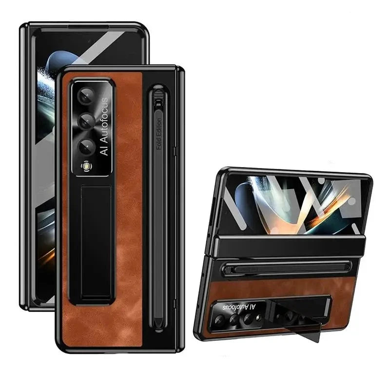 Retro Leather Folding Stand Phone Case for Samsung Galaxy Z Fold 5