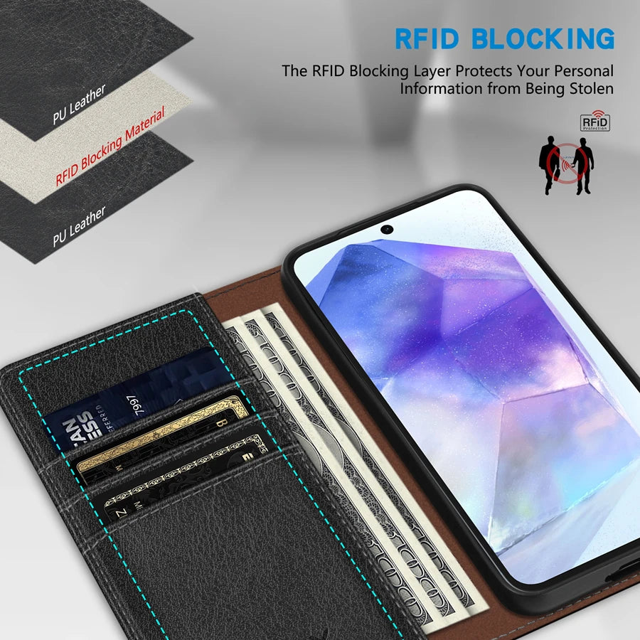 Magnetic Flip Leather Wallet Case with Card Slot for Samsung Galaxy A35