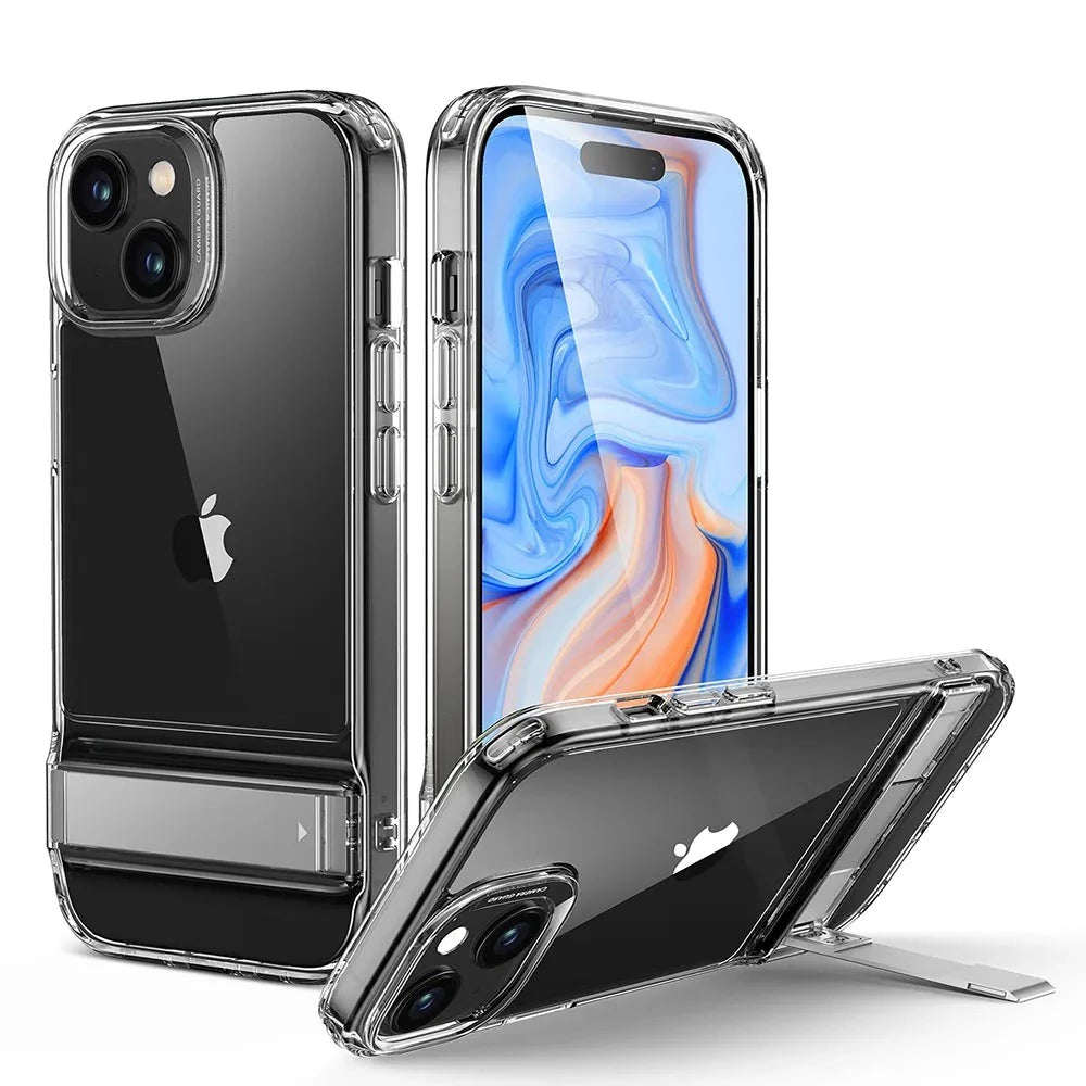 Shockproof Protective Back Cover Case for iPhone 15 Series with Metal Kickstand