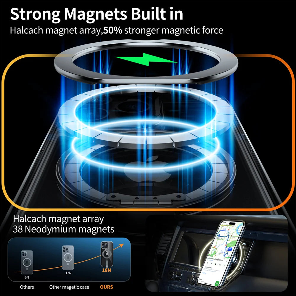 360° Rotating Magnetic Transparent Phone Case with Cyclic Bracket Ring for iPhone 15 Series