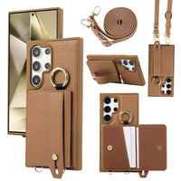 Lanyard Crossbody Leather Wallet Wristband Case with Card Bag for Samsung Galaxy S24 Series