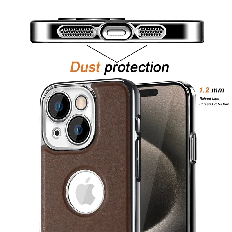 Electroplated Mech Leather Pattern Bumper Case for iPhone 15 Series