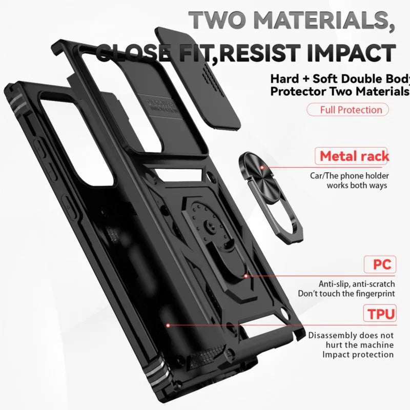 Military Grade Magnetic Holder Back Bumper Slide Lens Case for Samsung Galaxy S23 Series