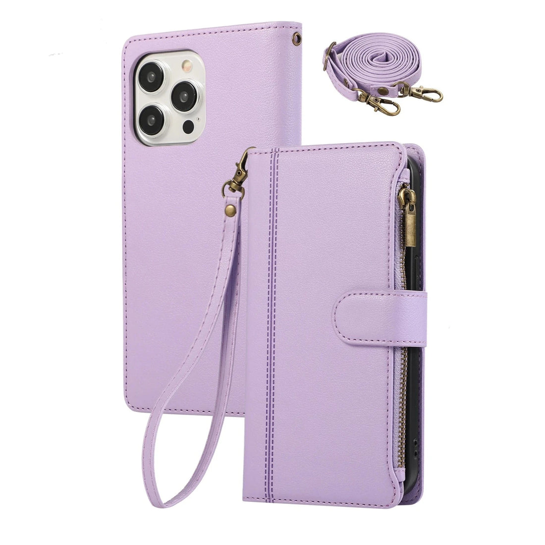 Crossbody Card Slot Wallet Leather Case with Lanyard Strap for iPhone 15 Series