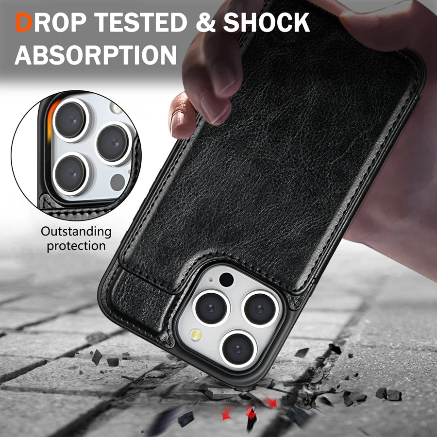 RFID Blocking Magnetic Leather Wallet Cover with Anti-Theft Protection for iPhone 14 Series