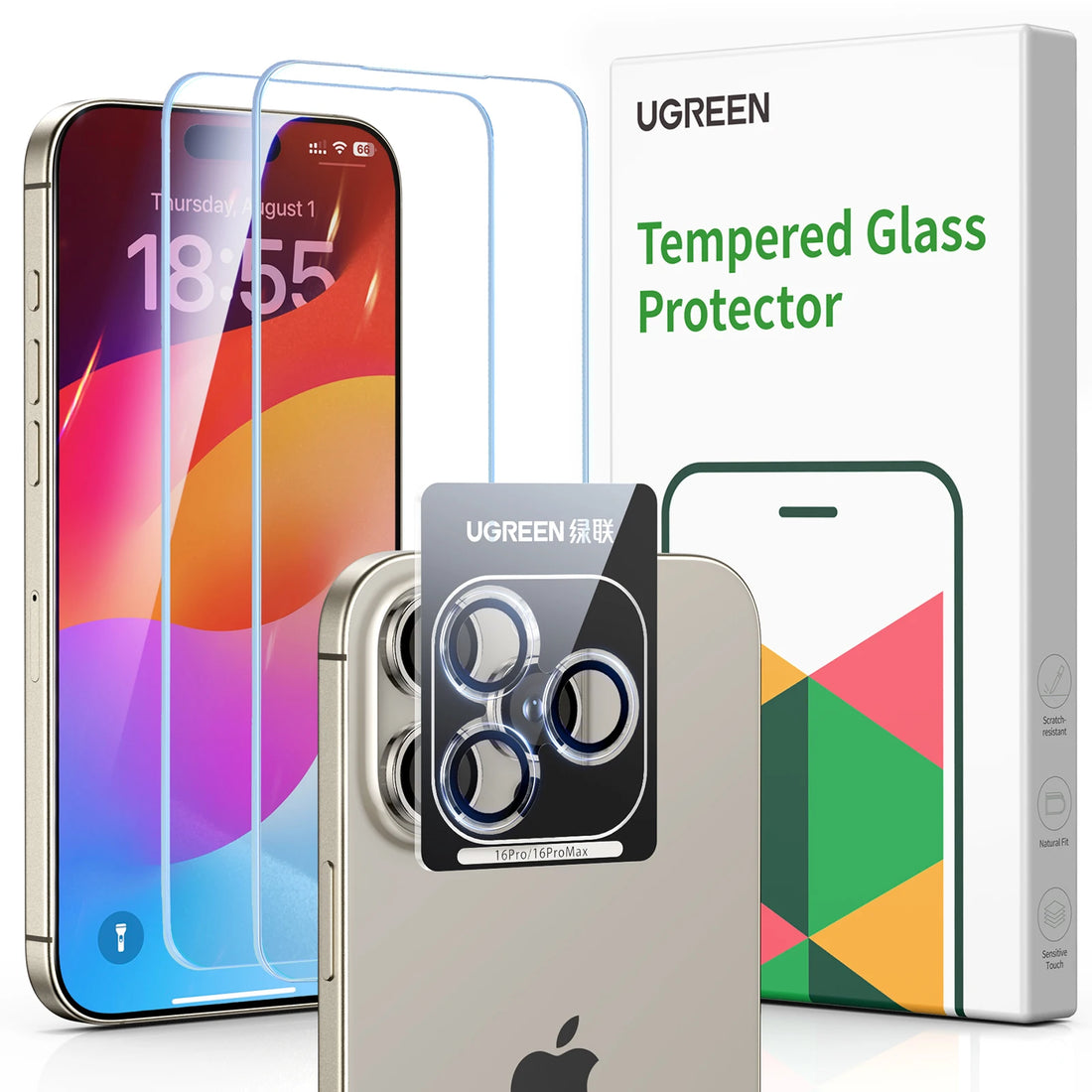 Full Cover Tempered Glass Screen Protector with Camera Lens Protector for iPhone 16 Series