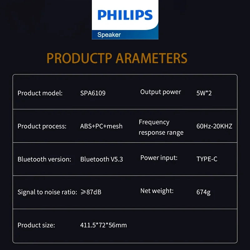 Philips SPA6109 Wireless Bluetooth and Wired Connection Indoor Stereo Loudspeaker