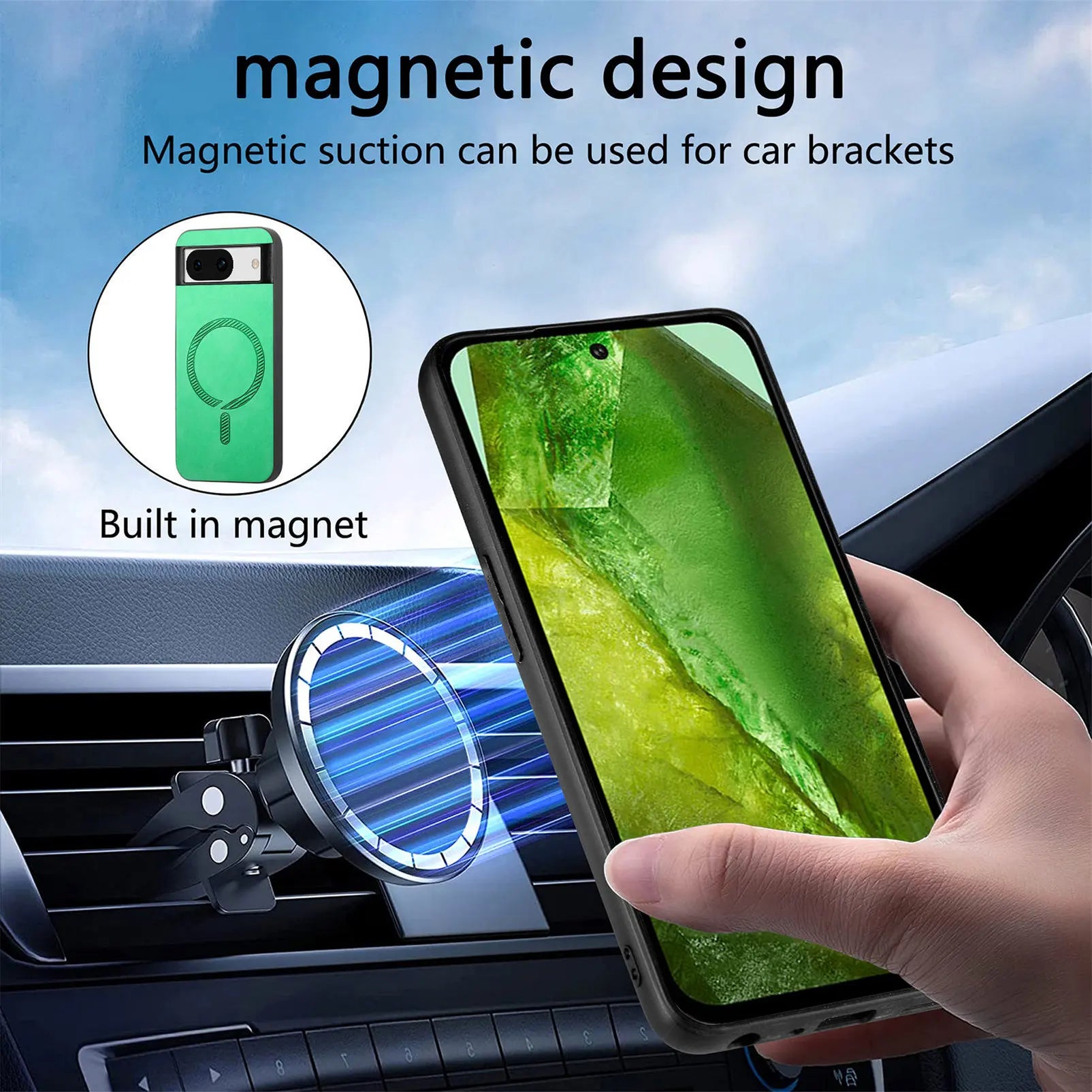 Magnetic Wireless Charging Slim Leather Case with Skin-Like Feel for Google Pixel 8 Series