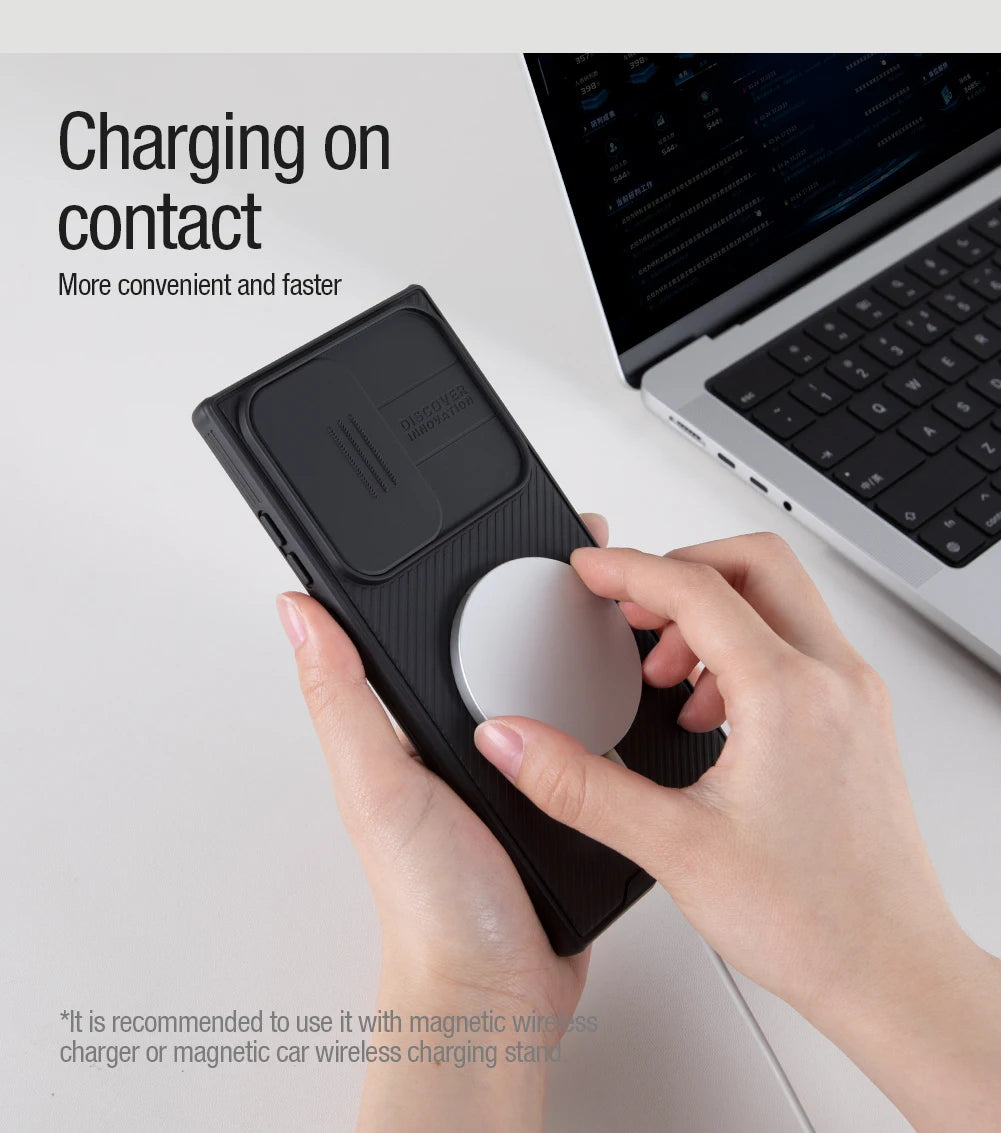 MagSafe-Compatible Magnetic Case with Slide Lens Protection Cover for Samsung Galaxy S23 Ultra