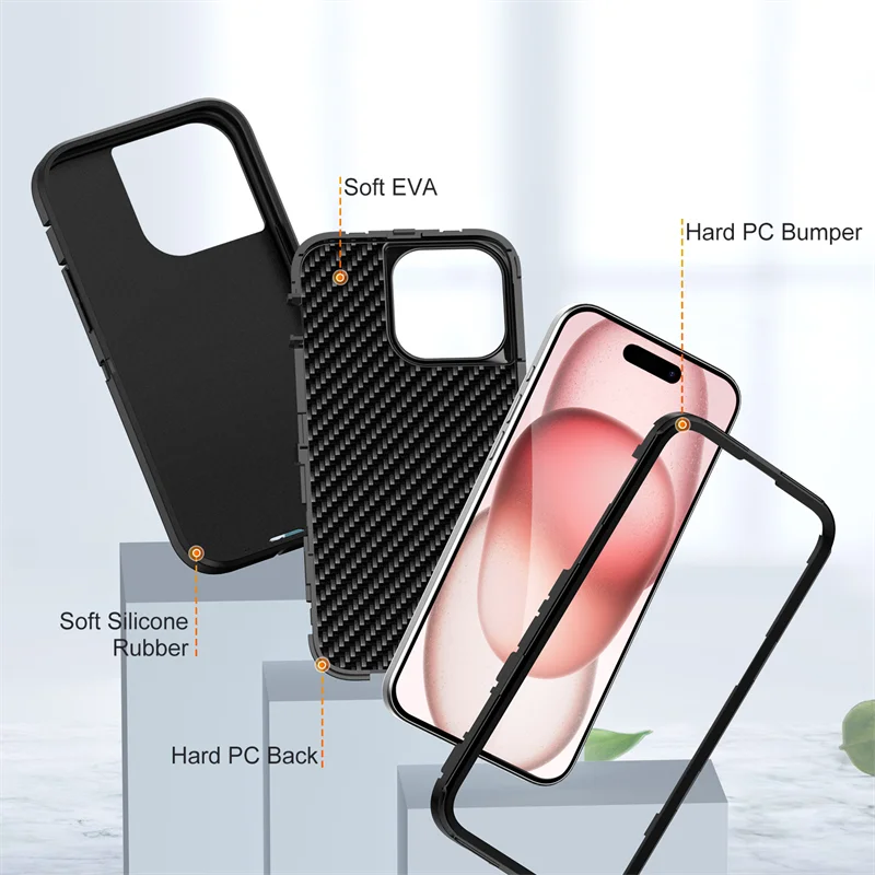 Premium 3-in-1 Armor Defend Shockproof Case for iPhone 15 Series