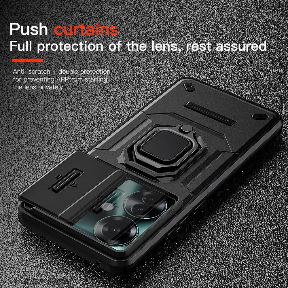 Shockproof Case with Slide Camera Lens Protection Ring Stand for OPPO Reno 11F 5G