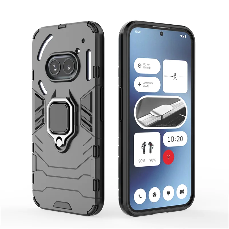 Rugged Armor Shockproof Case with Magnetic Metal Ring Holder for Nothing Phone 2a