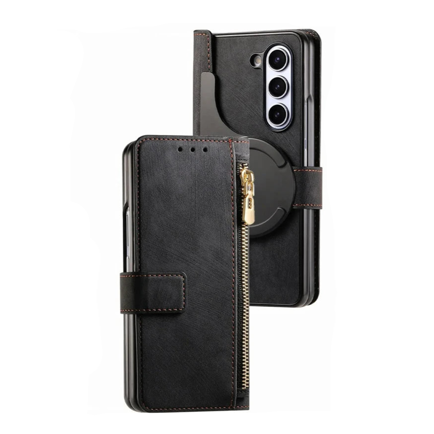 2-in-1 Retro Magnetic PU Leather Detachable Zipper Wallet Stand Case for Samsung Galaxy Z Fold 5