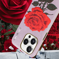 Elegant Matte Leather Case with Embroidered Red Rose for iPhone 16 Series