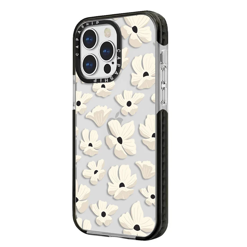 Full Screen White Flowers Soft TPU Shockproof Back Case for iPhone 15 Series