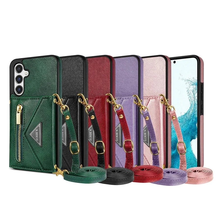 Crossbody Wallet Side Card Zipper Flip Leather Case for Samsung Galaxy S23 Series