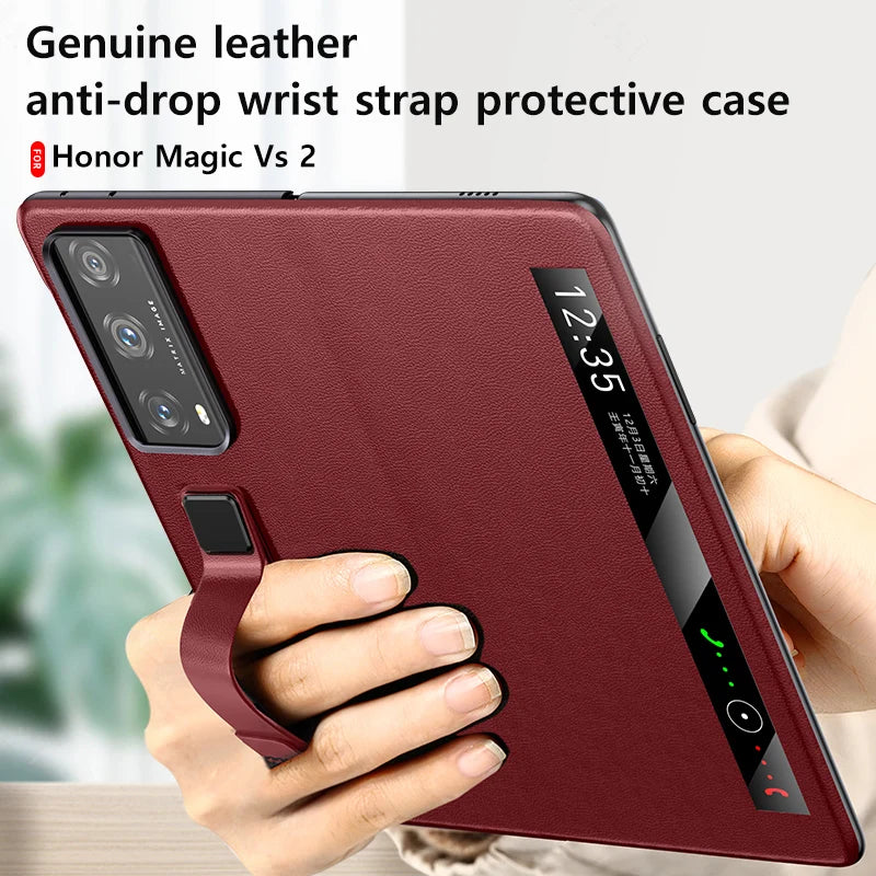 Cowhide Leather Magnetic Flip Case for Honor Magic V2