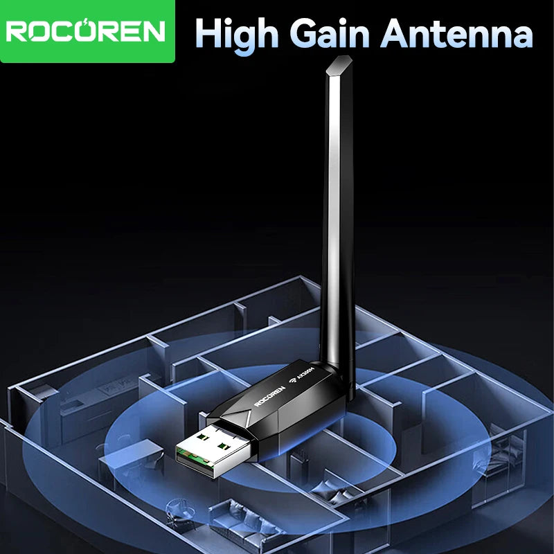 Rocoren AX300M WiFi 6 USB Wireless Adapter with High-Gain Antenna