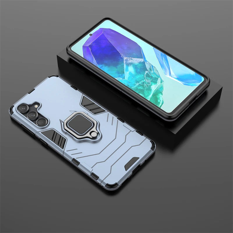 Armor Silicone PC Finger Ring Stand Shockproof Phone Protector Case for Samsung Galaxy M55