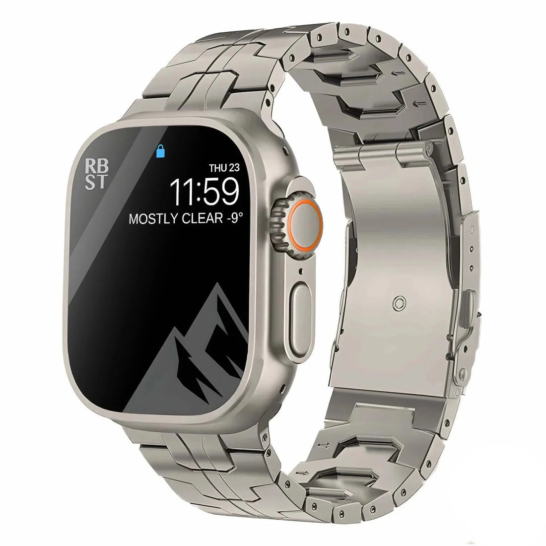 Luxury titanium metal strap for Apple Watch with adjustable links and sleek design