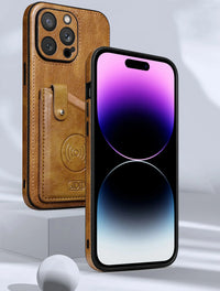 Shockproof Leather Wallet Case with Kickstand for iPhone 16 Series