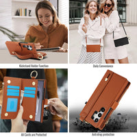 Crossbody Ring Holder Zipper Cards Slot Wallet Leather Case For Samsung Galaxy S24 Series