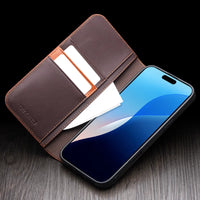 Premium Vintage Genuine Cowhide Leather Wallet Case for iPhone 16 Series