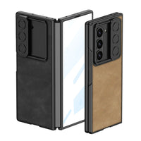 Frosted Leather Slide Lens Protective Case with Slim Glass Cover for Samsung Galaxy Z Fold 6