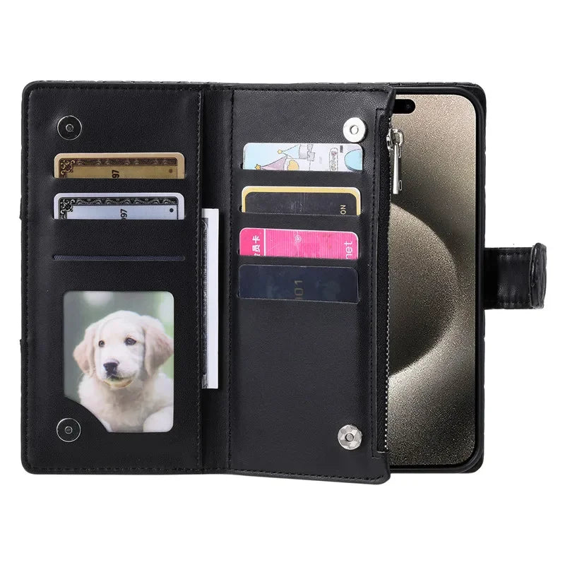 Zipper Wallet Flip Leather Phone Case with Long Lanyard for iPhone 14 Series