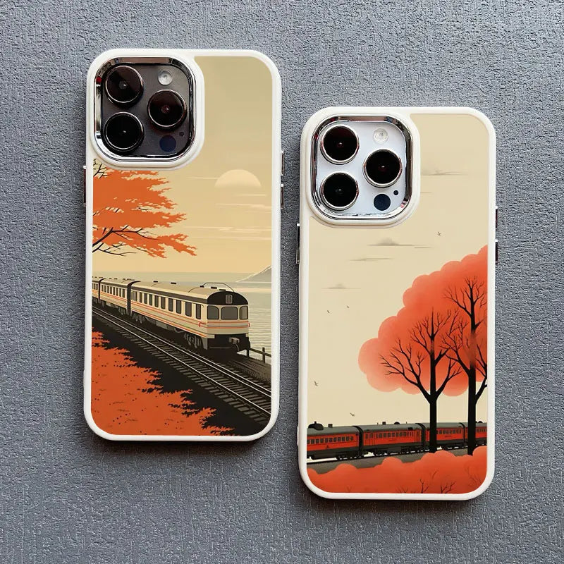 Autumn Sunset Scenery Silicone Phone Case for iPhone 15 Series