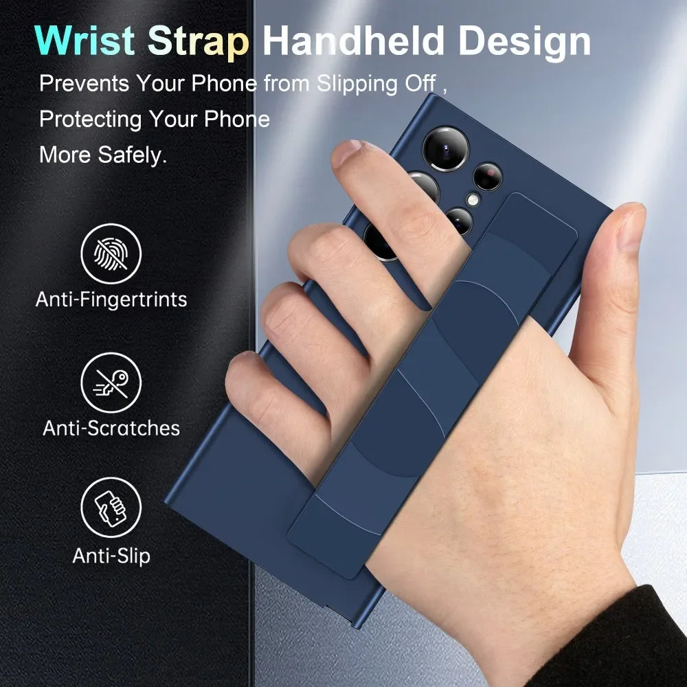 Matte Transparent Silicone Wrist Strap Phone Case for Samsung Galaxy S23 Series