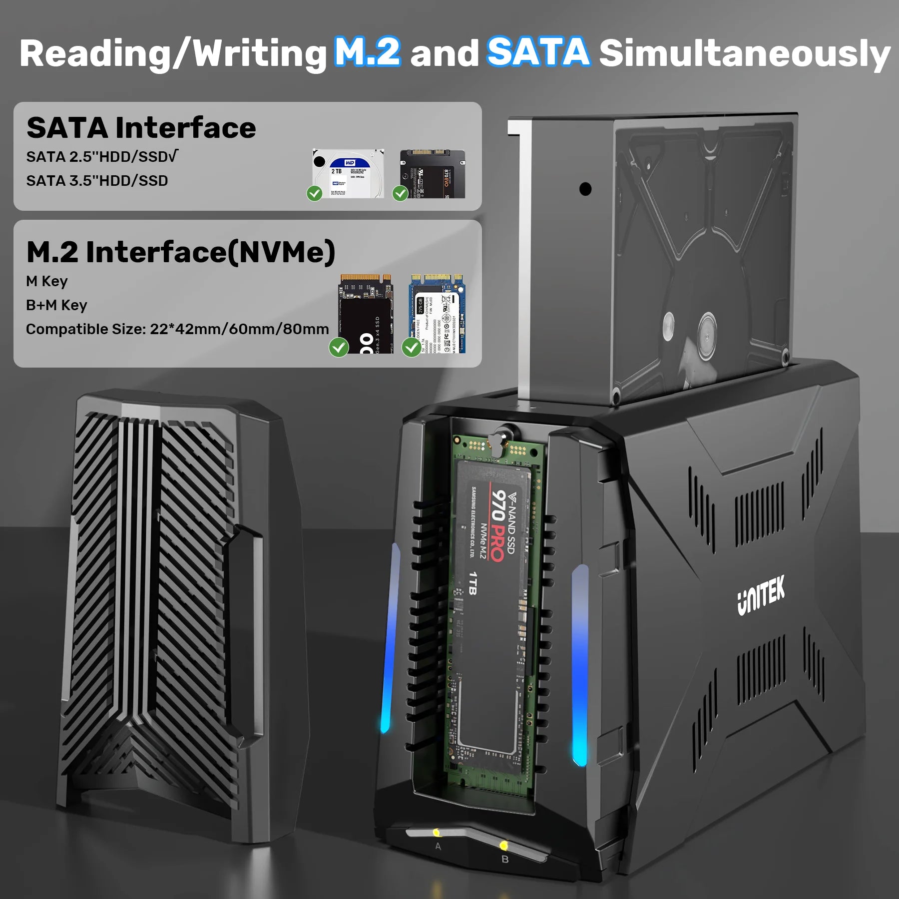 Unitek M.2 SSD Docking Station USB-C 10Gbps to M.2 NVMe SATA Adapter