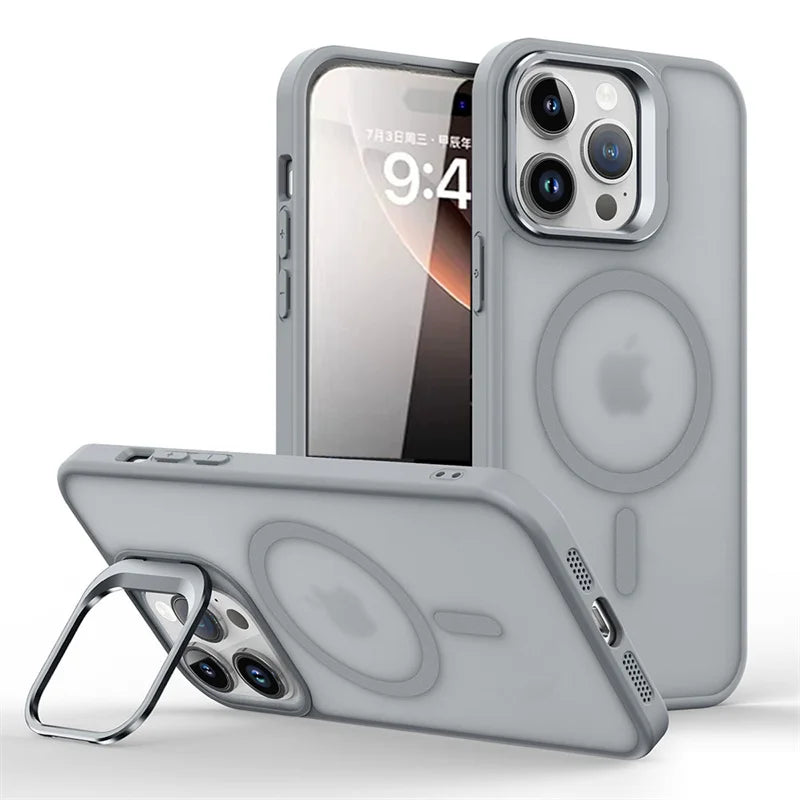 Matte MagSafe Case with Metal Lens Protection & Stand for iPhone 16 Series